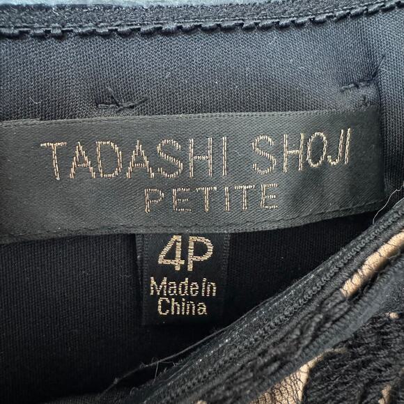 Tadashi Shoji Textured Black Lace Mermaid Gown- Nude Lining 4 Petite- Formal - Picture 8 of 11